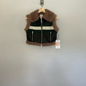 NWT Cali 1850 Faux Fur/Leather Striped Moto Style Vest